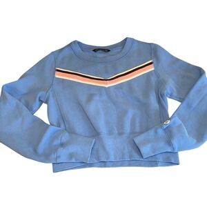 Abercrombie & Fitch Blue Cropped Retro Pullover Sweatshirt‎ V Chevron Stripe XXS